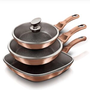 Kit frigideiras e grelhador tripla camada de mármore 6 pçs Rose Gold Berlinger Haus