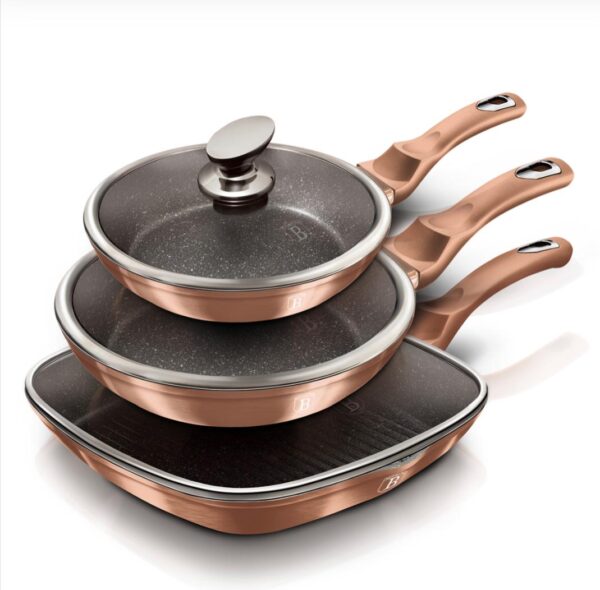 Kit frigideiras e grelhador tripla camada de mármore 6 pçs Rose Gold Berlinger Haus