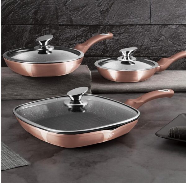 Kit frigideiras e grelhador tripla camada de mármore 6 pçs Rose Gold Berlinger Haus - Image 3