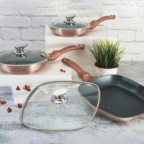 Kit frigideiras e grelhador tripla camada de mármore 6 pçs Rose Gold Berlinger Haus - Image 2