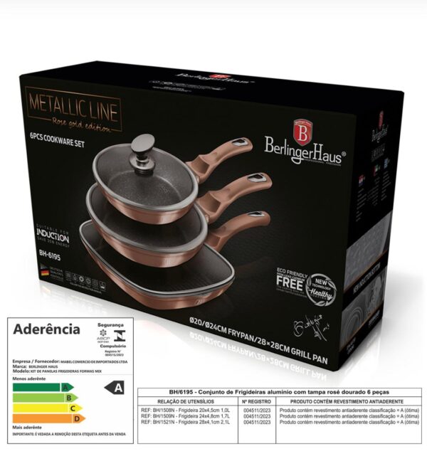Kit frigideiras e grelhador tripla camada de mármore 6 pçs Rose Gold Berlinger Haus - Image 4