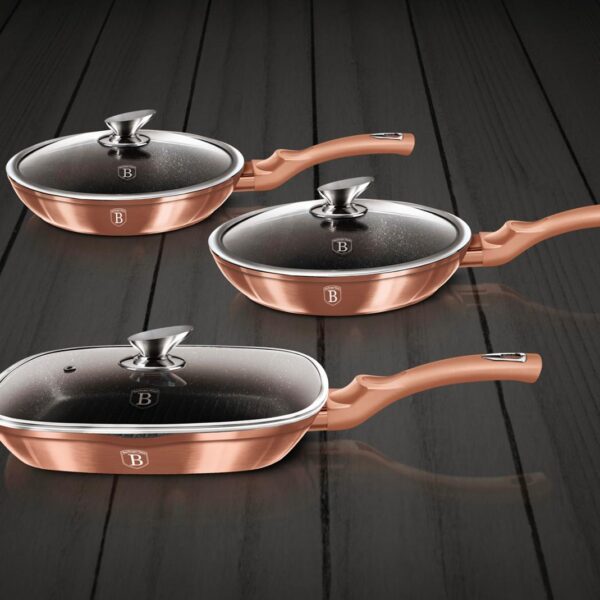 Kit frigideiras e grelhador tripla camada de mármore 6 pçs Rose Gold Berlinger Haus - Image 5