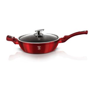 Frigideira com tampa de vidro 32cm 4,9L Vermelha Berlinger Haus