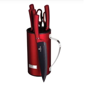 Jogo 5 facas + tesoura suporte 7pçs Burgundy Berlinger Haus