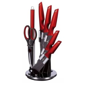 Jogo 5 Facas Tesoura Suporte 8pçs Burgundy Berlinger Haus