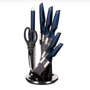 Jogo 5 facas tesoura suporte 8 pçs Aquamarine Berlinger Haus