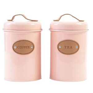 Lata de Metal Rosa Claro Com Alça de Couro Sortida Coffe/Tea
